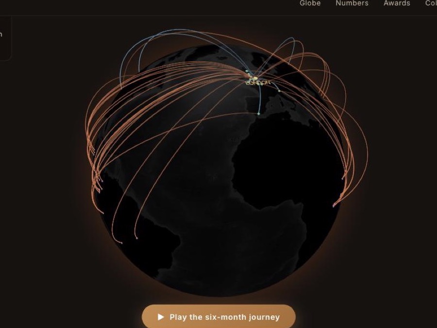 Bean Miles: coffee journeys drawn on a dark globe
