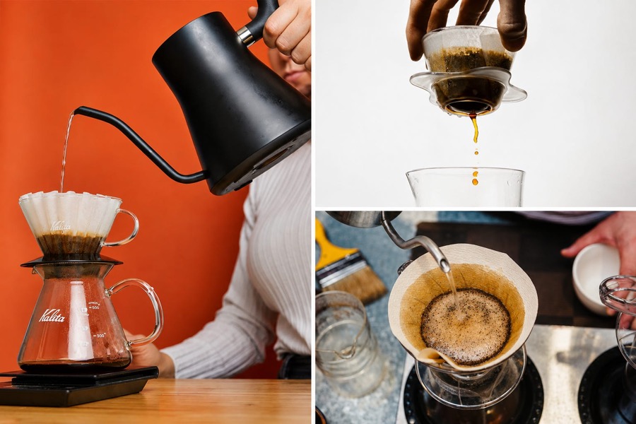Pour-over coffee being brewed