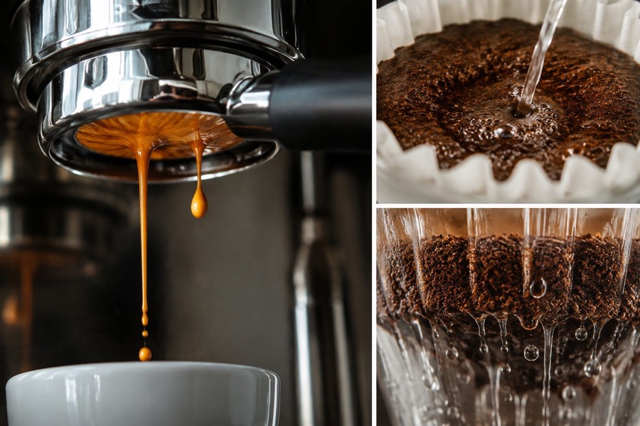 Espresso extracting from a portafilter